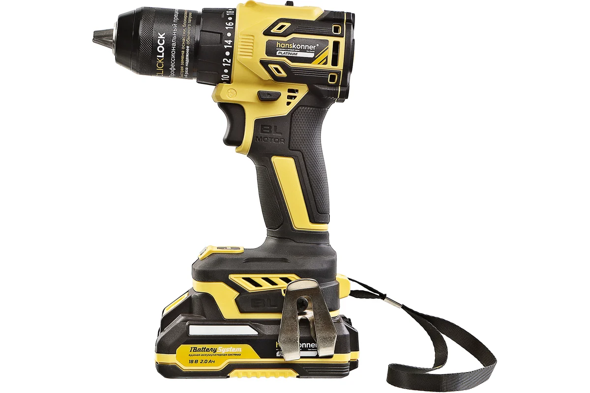 Дрель аккумуляторная Hanskonner 1BatterySystem HCD2065BLC